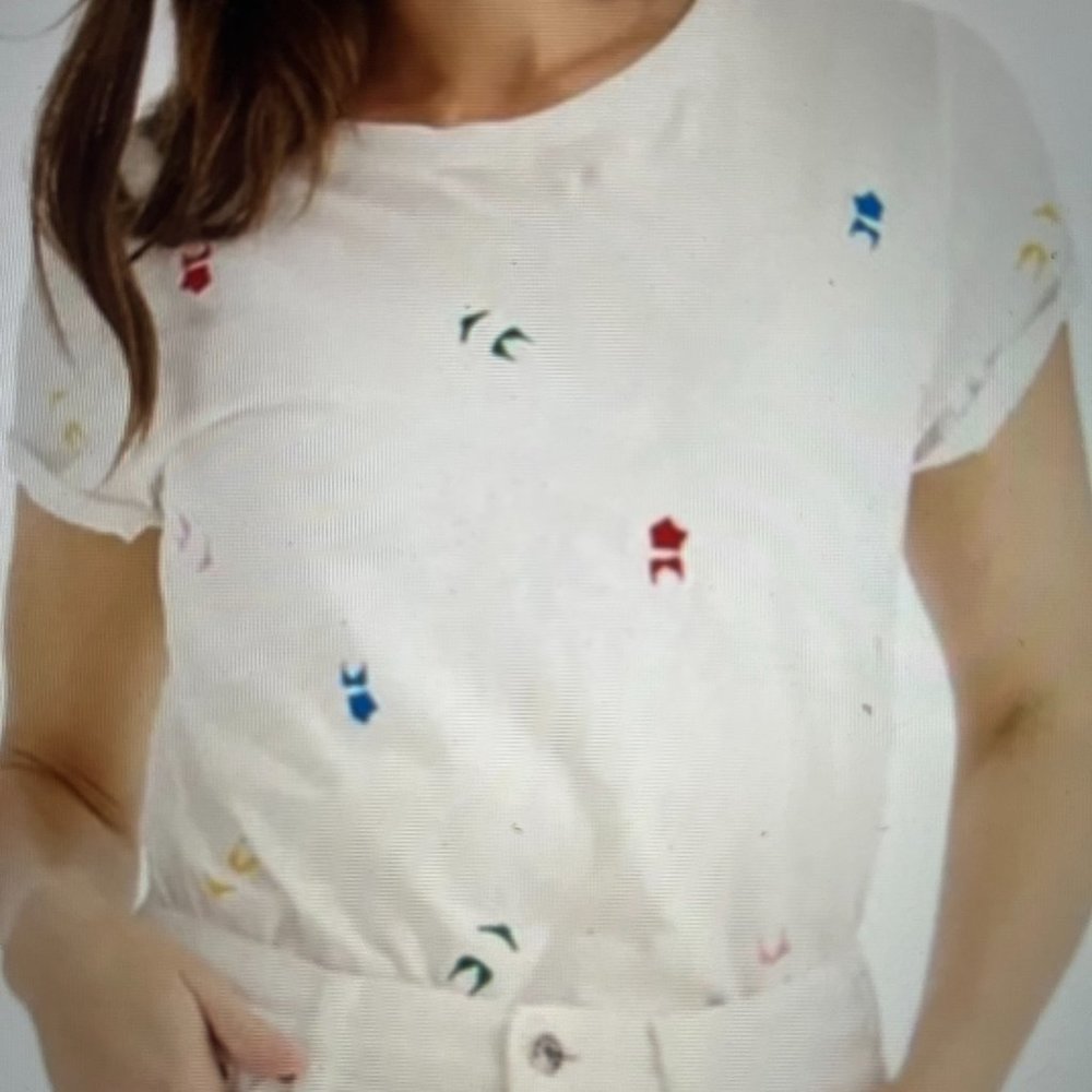 J. Crew White Short Sleeve Tee with Multicolor Mini Prints